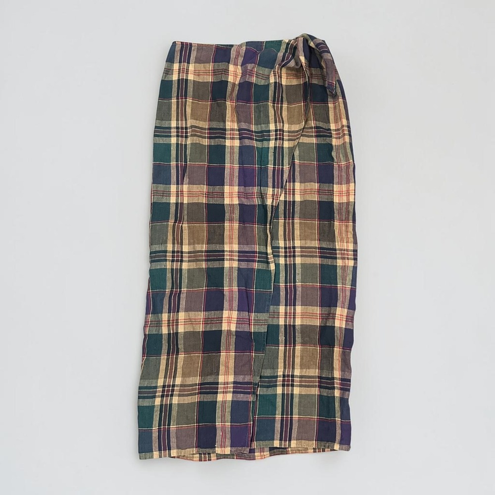 Lauren Ralph Lauren Plaid Linen Wrap Midi Skirt 6 Green Purple Academica Preppy - Picture 2 of 7
